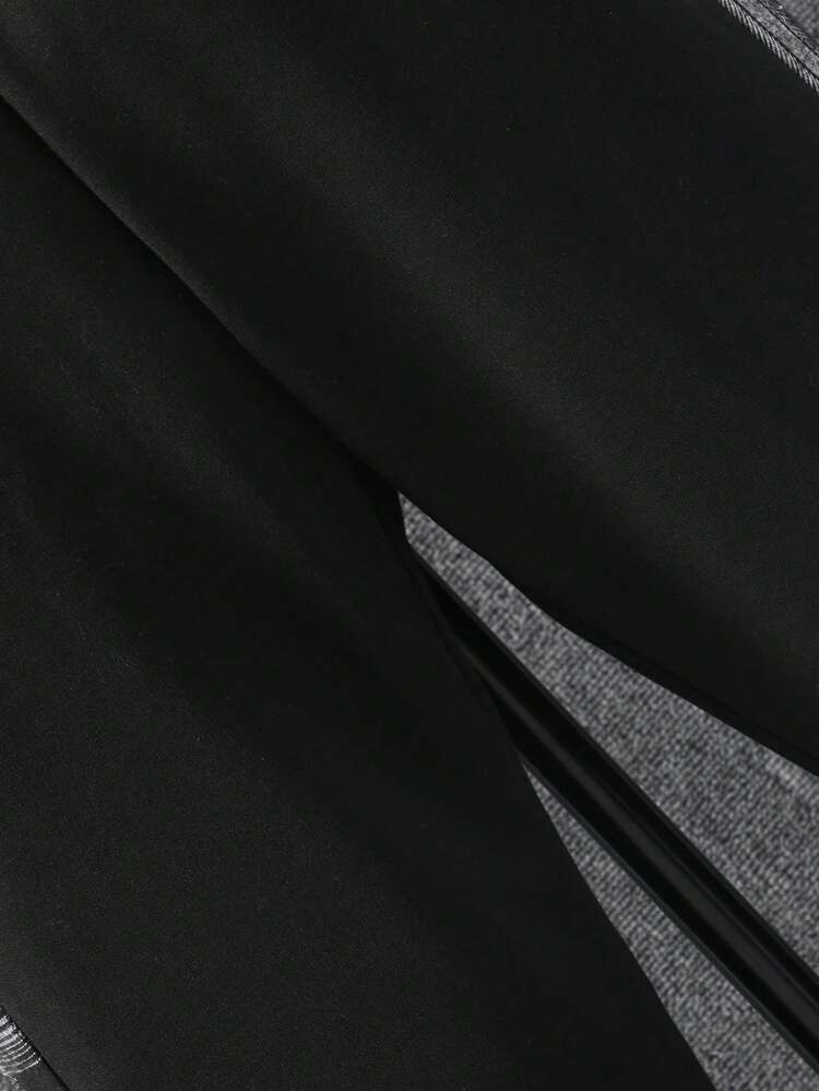 Teen Boys' Slogan Print Plaid Panel Hoodie And Sports Pants Two Piece Set For Fall/Winter - Black - View 7