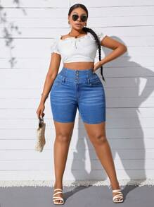 SHEIN SXY Pantalones Cortos De Mezclilla De Talla Grande Y Ajuste Delgado - Lavado ligero - Ver 5