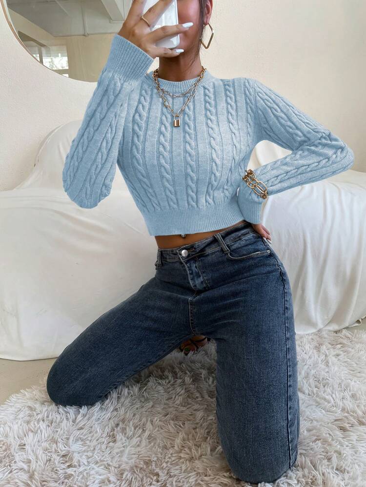 Solid Color Round Neck Pullover Sweater With Long Sleeves Knit Pullover Fall Winter Sweater