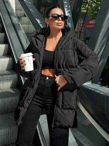 EURMUSE Women's Solid Color Hooded Padded Jacket - Black - View 6