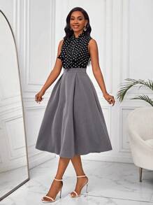 SHEIN Lady Của phụ nữ Chấm bi In Áo Với Viền xếp Váy Hai chiếc Bộ - Nhiều màu - Xem 5
