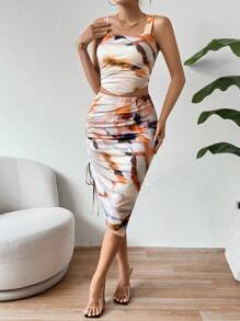 Allurite Women'S Tie-Dye Asymmetrical Hem Cami Top And Drawstring Skirt Set - Multicolor - View 3