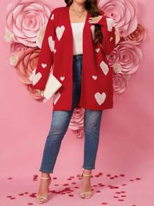 SHEIN LUNE Cárdigan de mujer de talla grande con patrón de amor
