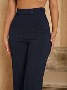 SHEIN SXY Overlap Waist Seam Front Palazzo Pants - Navy Blue - View 4