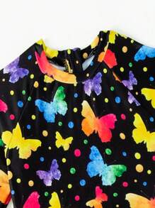 Young Girl Butterfly Printed One-Piece Swimsuit - Multicolor - View 3