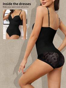Lace Patchwork Push Up Butt Lifting Tummy Control Shapewear Bodysuit - Black - View 6