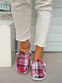 Women's Comfortable Casual Round Toe Large Size Flat Low Top Dopamine Color Block Lace-Up Sports Shoes - Multicolor - View 7