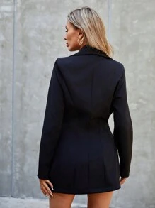 RueChic Lapel Collar Single Button Blazer Jacket - Black - View 2