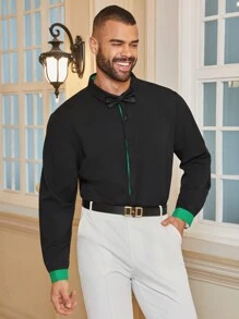 Manfinity Homme Kích thước lớn Nam Khối màu Tay áo dài Áo sơ mi - màu đen - Xem 6