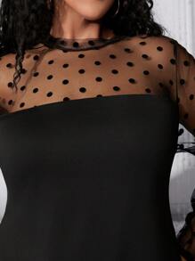 SHEIN CURVE+ 女士加大码撞色网眼紧身连衣裙 - 黑色 - 查看 6