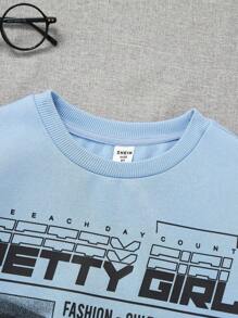 Tween 女孩運動街頭針織圓領長袖套頭運動衫 - 淺藍色 - 查看 5