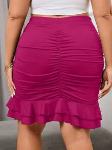 SHEIN Privé Plus Size Women's Pleated Ruffle Hem Skirt - Hot Pink - View 2