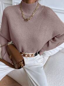 SHEIN Frenchy 女士半高領寬鬆毛衣 - 藕粉色 - 查看 5