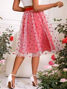 SHEIN Unity Women's Mesh Heart Shape Skirt - Red - View 2