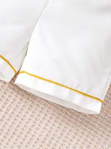 SHEIN 3 cái/bộ Em bé Con trai Mùa xuân/Mùa hè Trắng Retro Trường học Phong cách Nơ Tay áo dài Áo sơ mi Và Quần yếm Bộ đồ , Thích hợp - Nhiều màu - Xem 7