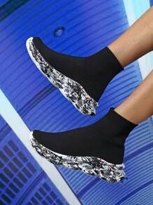 Easy Slip-On Wide Version Shoes, Suitable For Festivals, Comfortable, Lightweight, Breathable, Shock-Absorbing, Thick-Soled, Casual Sports Shoes For Outdoor Activities. - Black - View 1