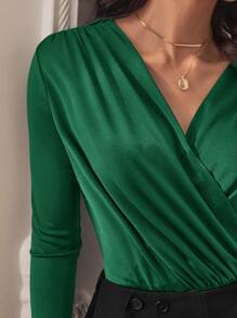 BizChic Women's Solid Color Wrapped Bodysuit - Dark Green - View 7
