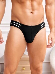 Nam Sọc Dệt Dây thắt lưng Tam giác Đồ lót - màu đen - Xem 1