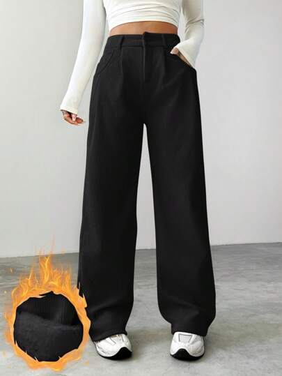 SHEIN EZwear Women's Thermal Lined Pants With Pockets