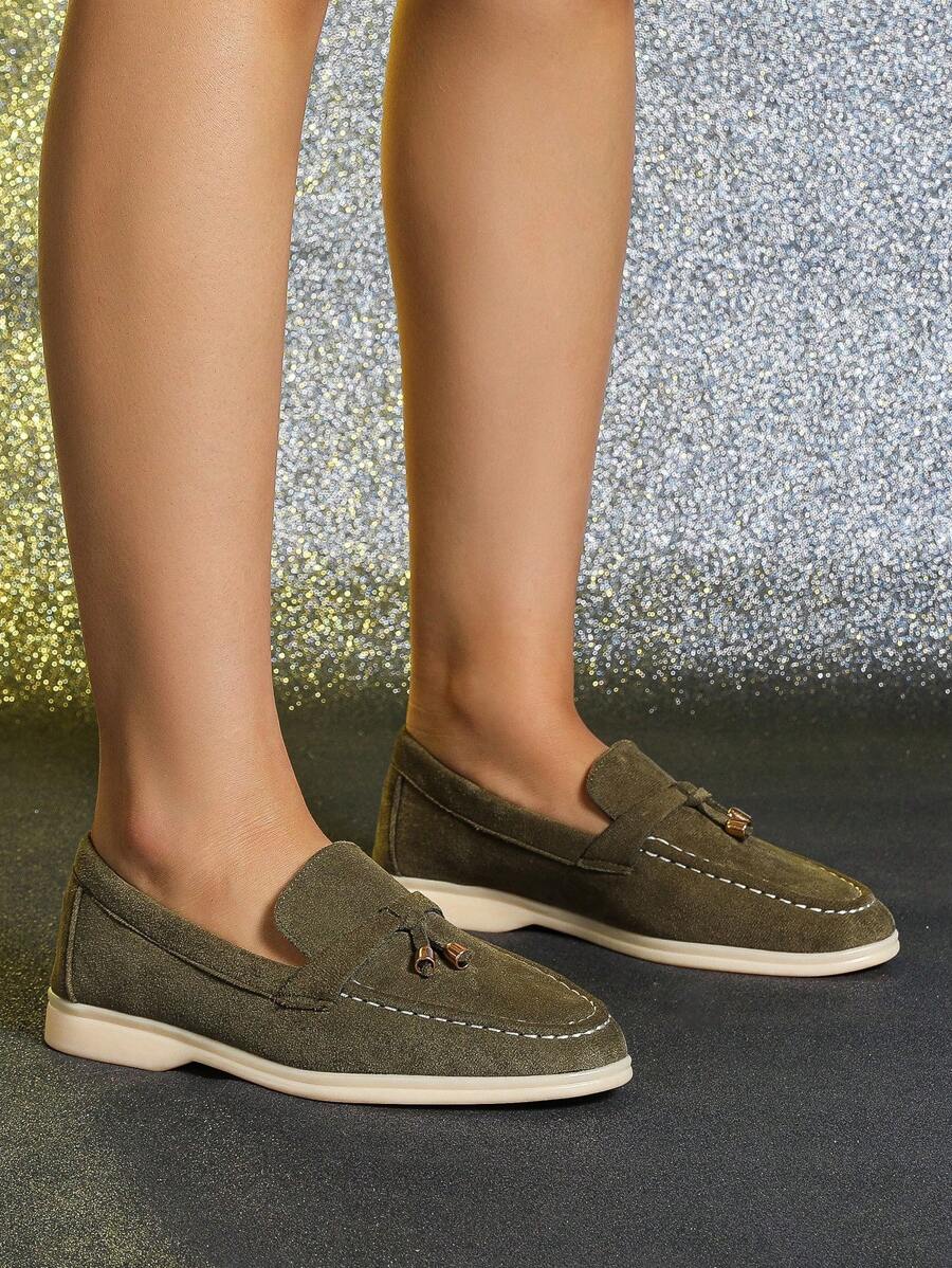 Giày bệt mũi tròn dành cho nữ, Giày lười mới về Xuân/Hè 2025, Màu đỏ rượu, Màu đỏ Angola, Màu đỏ, Phù hợp mặc thường ngày/công sở, Đế mềm, Phong cách Anh, Cỡ lớn 41-43