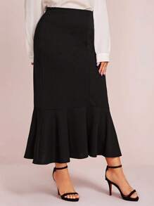 SHEIN Clasi Plus Size Women's Mermaid Knit Skirt - Black - View 4