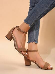 Buckle Up Chunky Heels Roman Style Sandals For Women, Brown - Brown - View 6