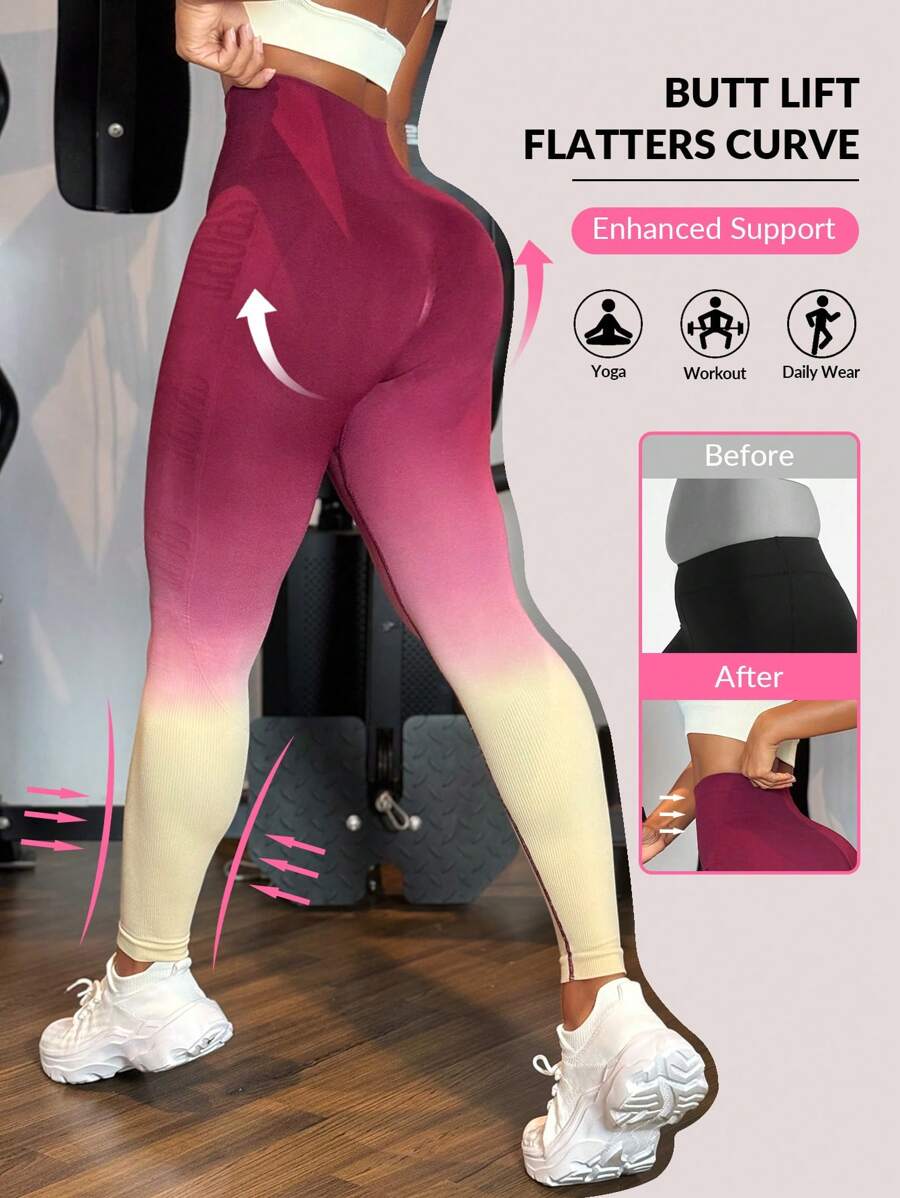 SHEIN Yoga Basic Liền mạch Bóng Thắt lưng băng rộng Quần Xà cạp thể thao - Nhiều màu - Xem 1