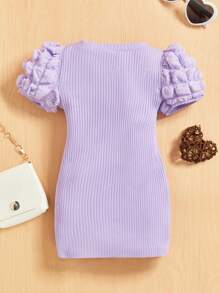 嬰兒女孩優雅泡泡袖舒適洋裝 - 淡紫色 - 查看 2