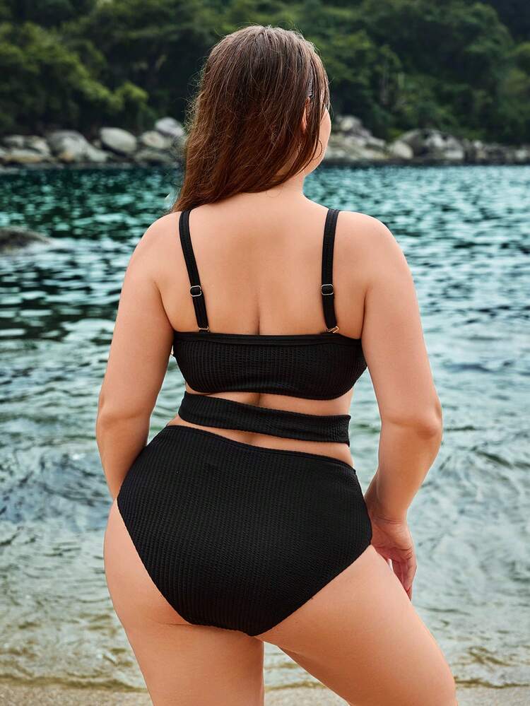 Plus Size Solid Color Bikini Set Summer Beach