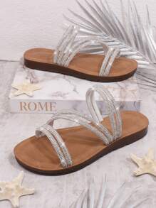 Sandalias Planas Para Mujeres - Plateado - Ver 2