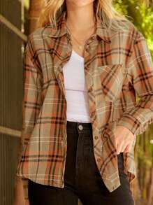 Camisas De Cuadros De Mujer - Caqui - Ver 3