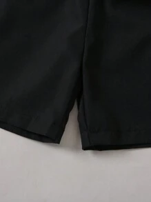 SHEIN 男童拼色条纹T恤和纯色短裤两件套 - 黑色 - 查看 5