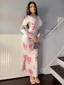 Firerie 浪漫花卉印花扭結前扣貼身連衣裙 - 彩色 - 查看 4