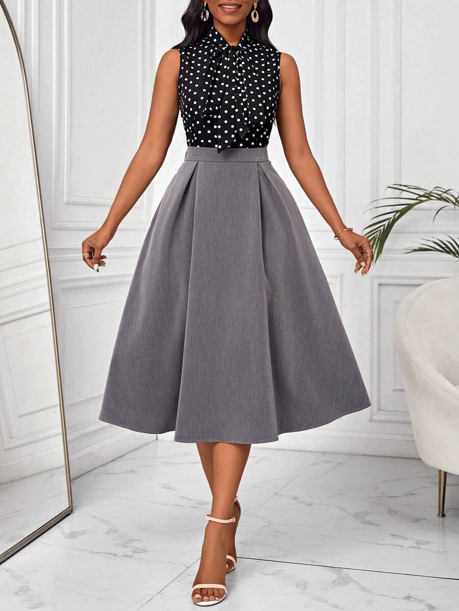 SHEIN Lady Của phụ nữ Chấm bi In Áo Với Viền xếp Váy Hai chiếc Bộ - Nhiều màu - Xem 1