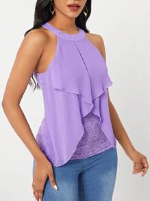 SHEIN Lady Top con scollo all'americana e giunture in pizzo per San Valentino