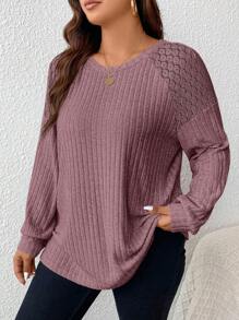 SHEIN Frenchy Plus Size Solid Color Lace Patchwork T-Shirt