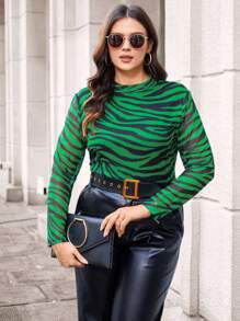 BizChic 大碼女性斑馬紋T恤 - 綠色 - 查看 5