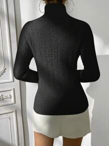 SHEIN Essnce Women'S Slim Fit Turtleneck Sweater - Black - View 2