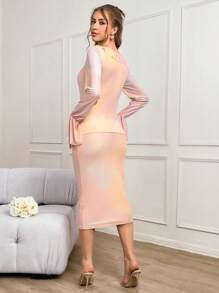 SHEIN Privé Women'S Ombre Ruffle Hem Flared Sleeve Top And Skirt Set - Yellow - View 2