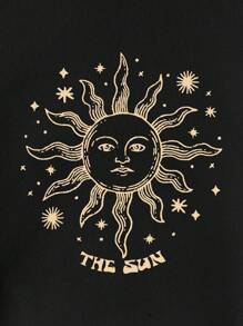 SHEIN EZwear Plus Size Women's Sun Printed Sweatshirt - Black - View 3