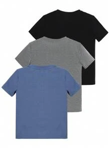 SHEIN Young Boy 3pcs/Set Casual Round Neck Knitted Pattern Short-Sleeve T-Shirt, School, Campus, College - Multicolor - View 2