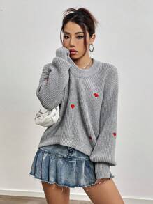 Flirla Geborduurde hartjes Oversized Truien