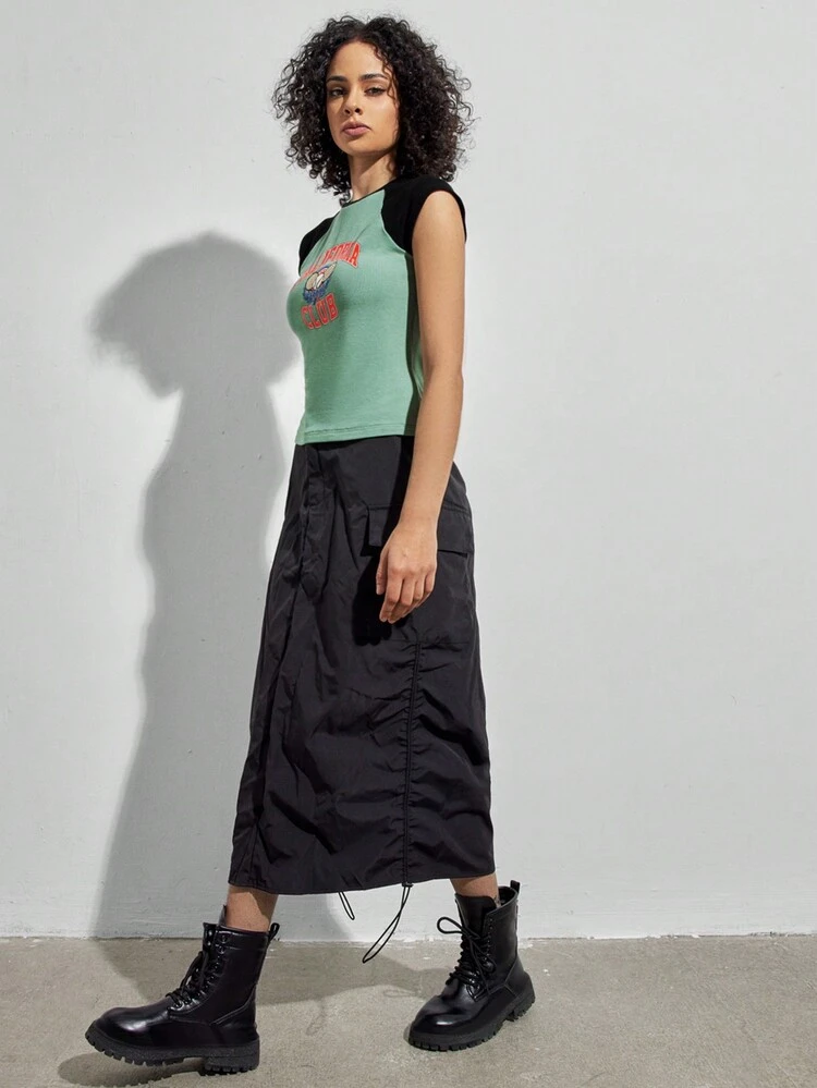 Color Block Patchwork Slim Fit Athletic Style Letter Printed Women's T-Shirt With Raglan Sleeve Design