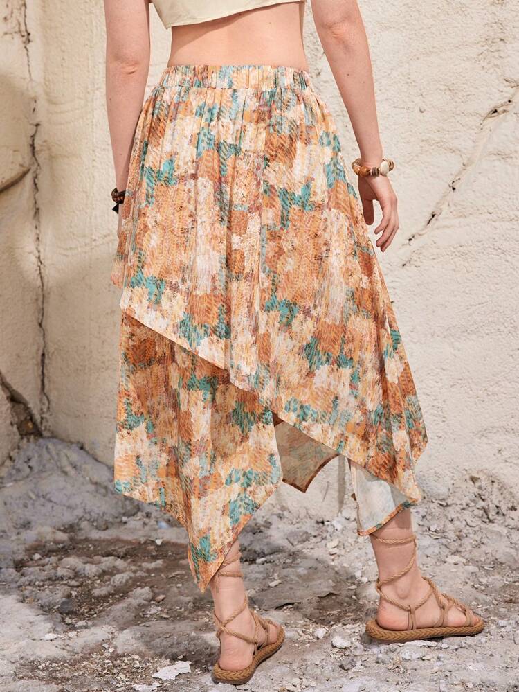 Women's Asymmetrical Printed Vacation Skirt