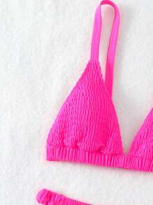 SHEIN Swim Women'S Solid Color Shirred Bikini Set Summer - Hot Pink - View 7