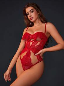 Spicy Aura Set Pakaian Dalam Seksi Wanita Memotong - Merah - View 4
