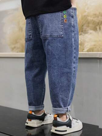 春秋大童男孩鬆身彈性牛仔褲,時尚休閒