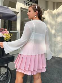 CovetEZ Kích thước lớn Trắng Lưới Lace-up Quý cô Áo - trắng - Xem 4