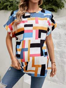 SHEIN Maternity All-Over Geometric Pattern Batwing Sleeve Blouse - Multicolor - View 1