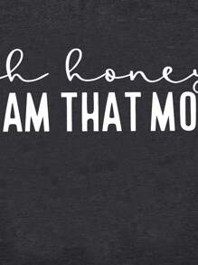 SHEIN EZwear 口號印花短袖t恤 - 深灰色 - 查看 4